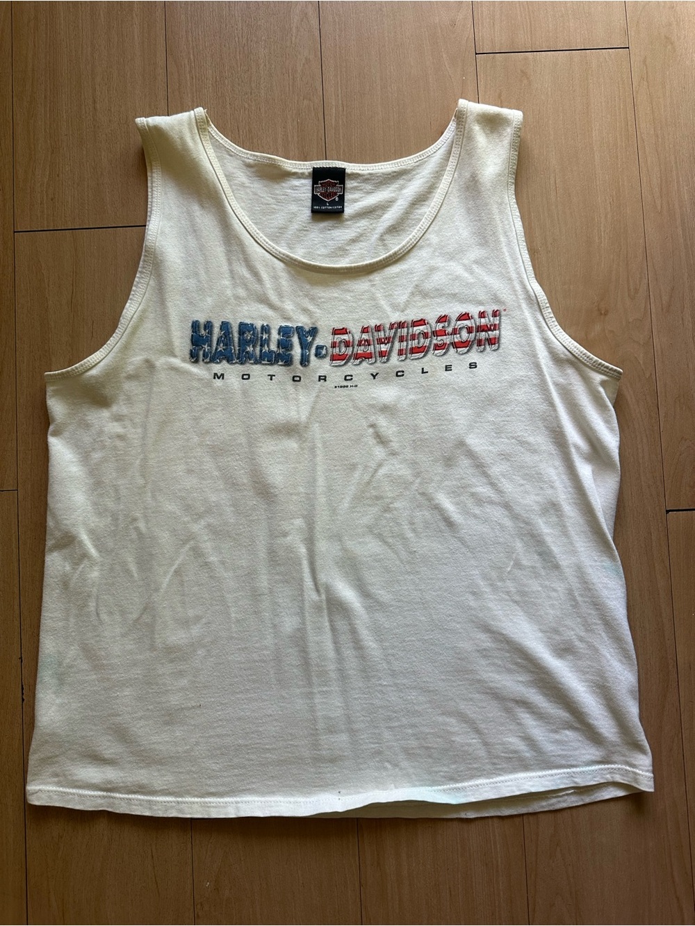 VTG Vintage Harley Davidson Tank Top Size L White Myrtle Beach Flag